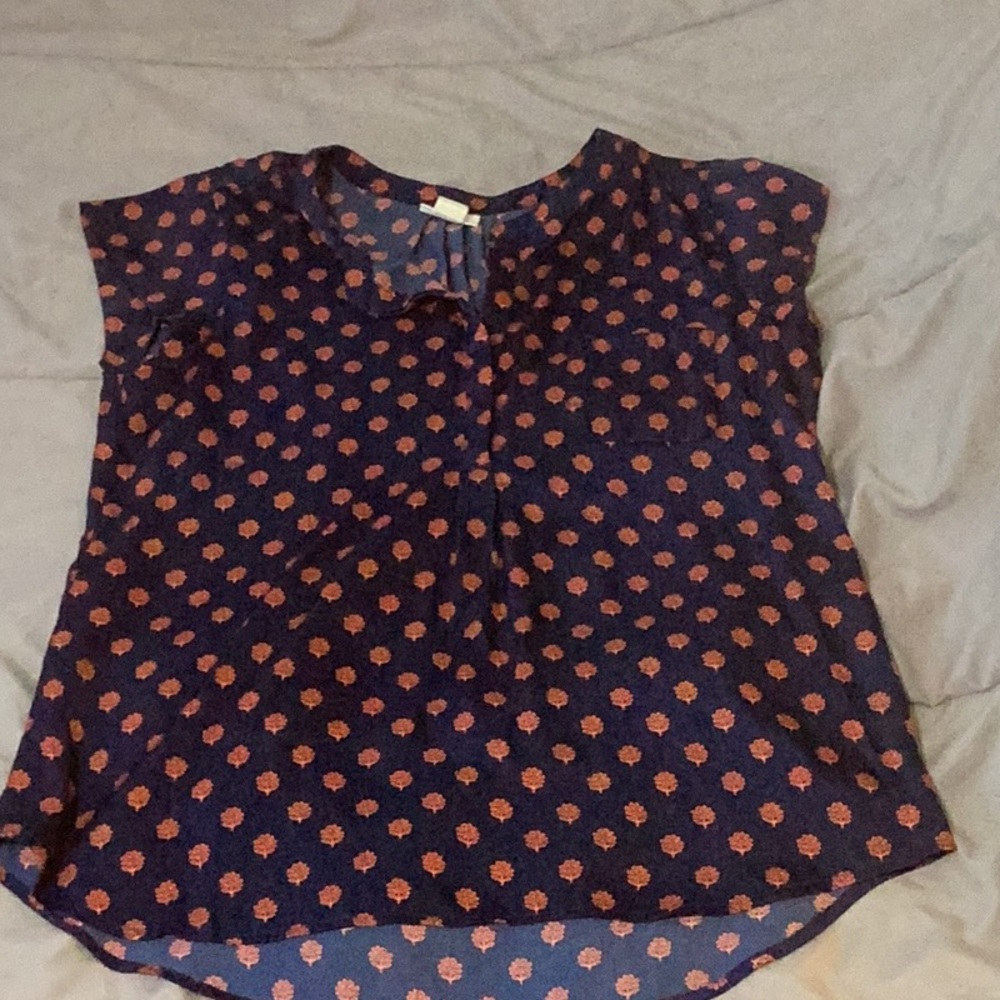 Navy and Orange Patterned Women's Top